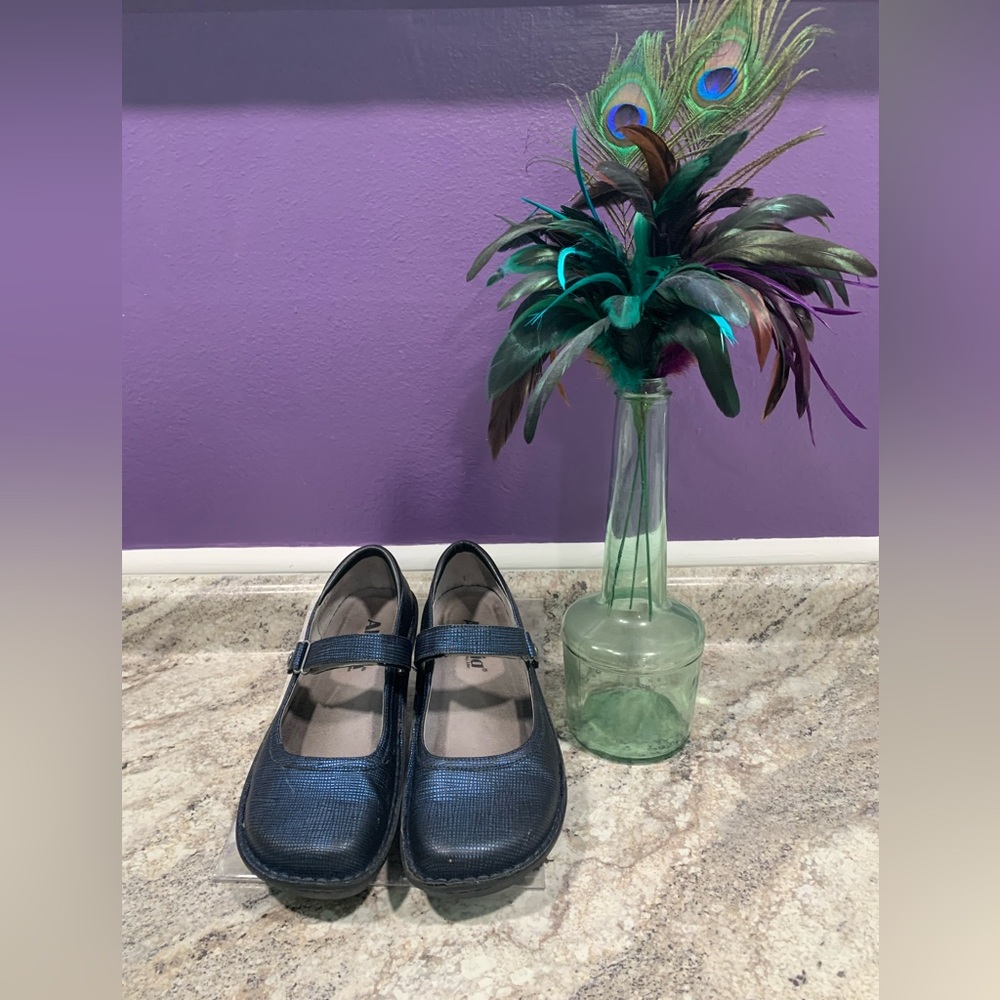 Alegria Women's Grid Blue Belle Leather Mary Jane Shoes Size 38 EU/8/8.5 US